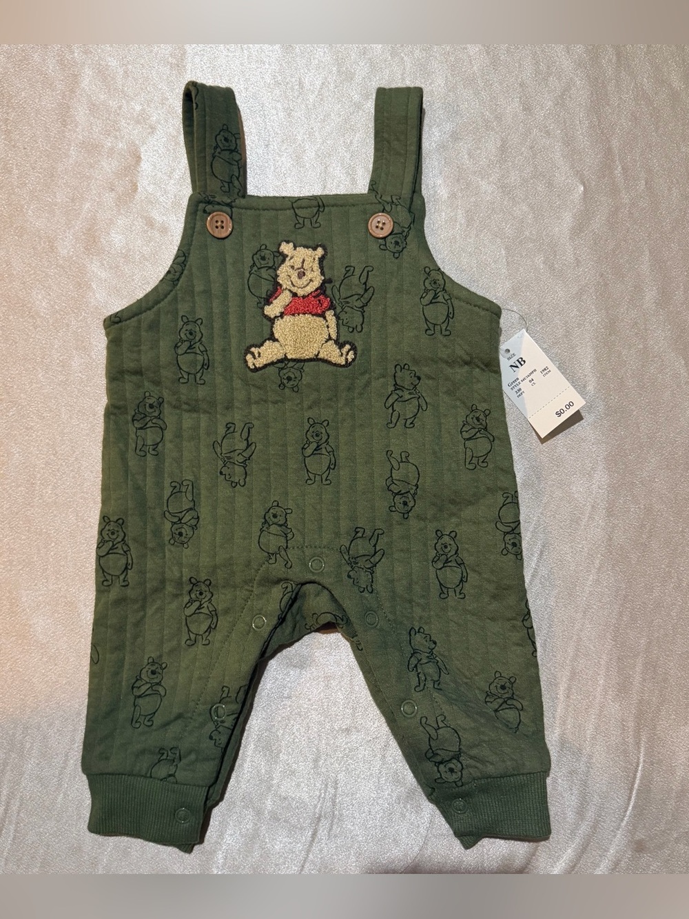 Disney Baby Green Winnie the Pooh Sleeveless Knit Overall One-Piece Snap NB